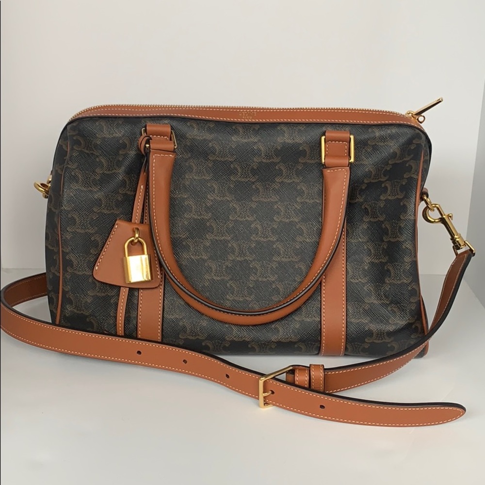 Celine Boston Bag in Triomphe Canvas